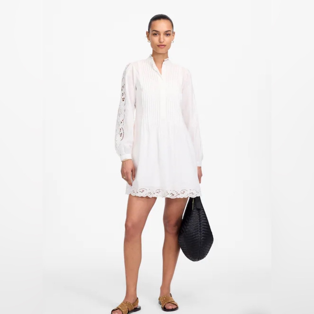 Madewell White Eyelet Pintuck Long-Sleeve Mini Dress